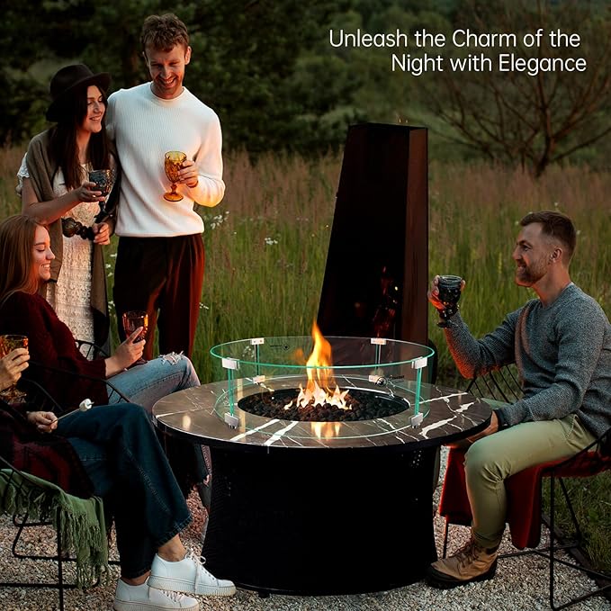 33" x 33" x 7" Round Fire Pit Wind Guard - Durable Fire Pit Glass Wind Guard with Aluminum Corner Brackets for Outdoor Firepit or Gas Fire Table, Easy Assembly