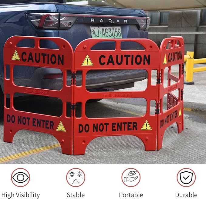 Collapsible Safety Barrier with Reflective Strips - Portable Foldable Caution Barricade for Construction Zones, Crowd Control & Traffic Safety, High Visibility Durable Barrier, Weatherproof Hazard Warning Fence
