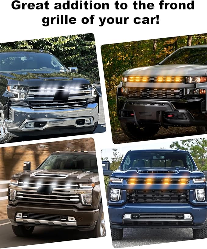 LED Grill Light for 2025 2024 Chevrolet Silverado Raptor Grille Lights Amber Warning Front Bumper Lamp 2019-2023 Silverado Accessories 4Pcs (Yellow)