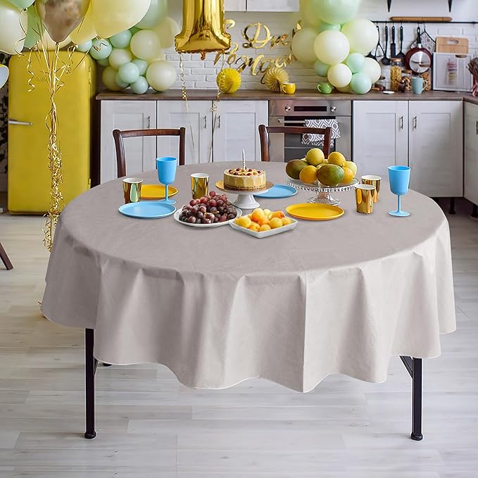 Nasitos 2 Pack Round Tablecloth 60 Inch-Flannel Backed Vinyl Silver Tablecloths, Waterproof Oil-Proof Table Cloth Wipeable Plastic Table Cover for Wedding, Baby Shower, Family Reunion