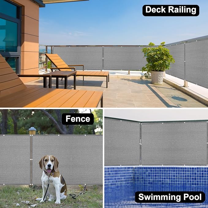Eden's Decor Balcony Privacy Screen Grey 3'x 30' Cover Mesh Windscreen Weather-Resistant UV Protection for Backyard Deck, Patio, Balcony, Pool, Porch, Fence, Railing, Gardening