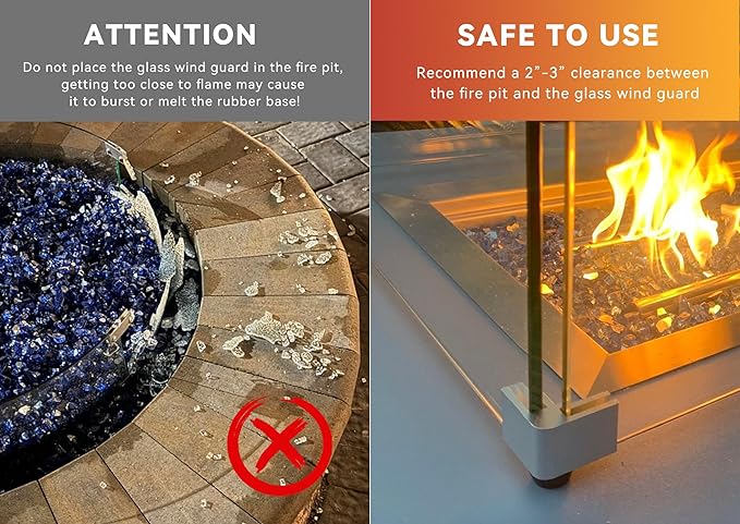 Skyflame Fire Pit Glass Wind Guard, 36" x 11.5" Tempered Glass Windscreen Fits for Linear Firepit Burner Pans, Clear/Thick Fire Table Glass Shields for Outdoor Propane and Gas Pits