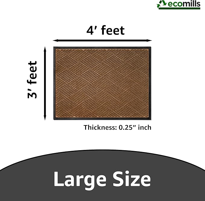 Ecomills Deluxe Diamond Entrance Door Mat, Large Heavy Duty Absorbent Rubber Rug, Brown, 3' X 4' feet
