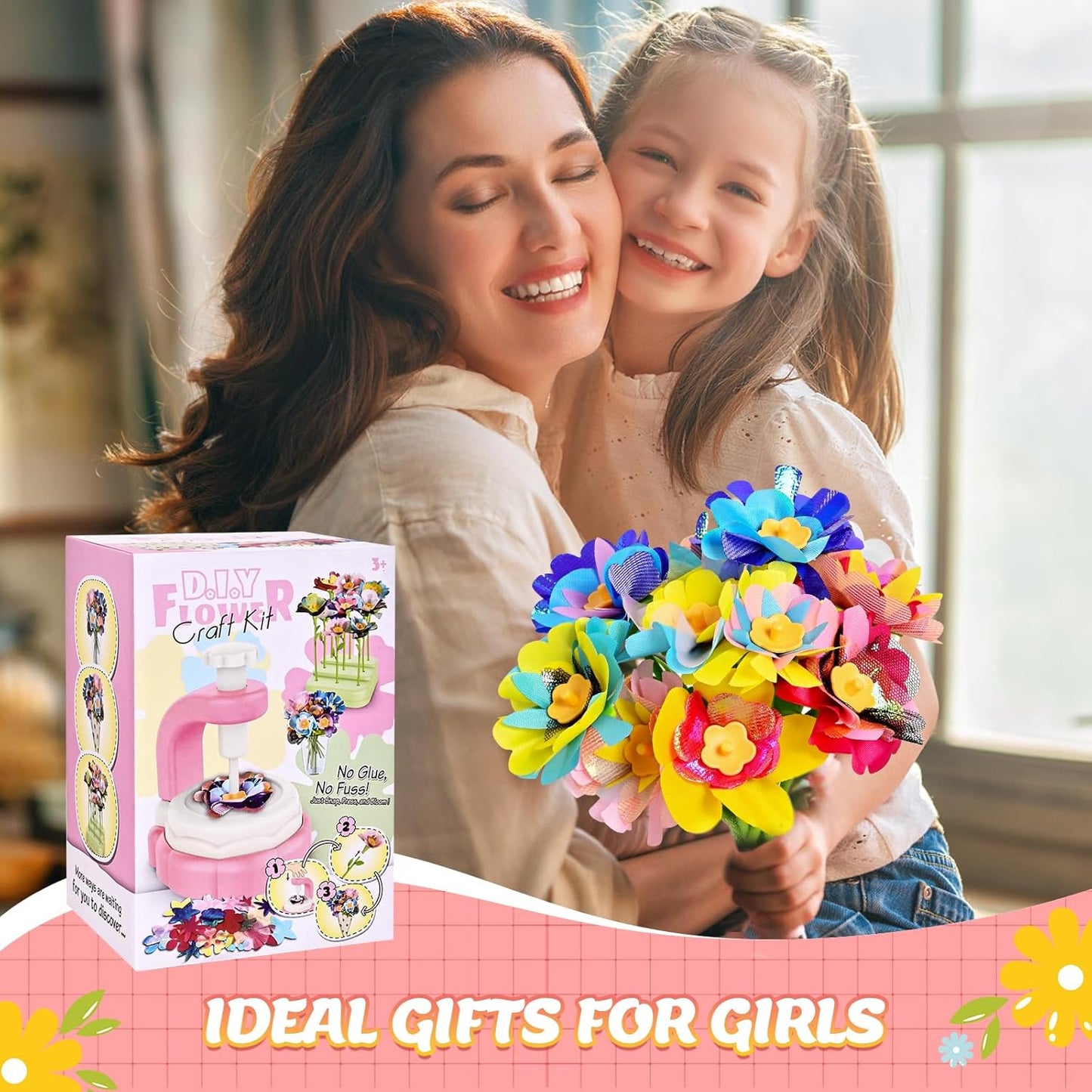 Fabric Flower Bouquets Toys - Arts & Crafts for Kids,Educational Toys for 4 5 6+ Year Old Girls,DIY Toddler Craft Kits for Girls Ages 4-6,Build Your Flower Bouquet, Ideas Birthday Gifts for Girl