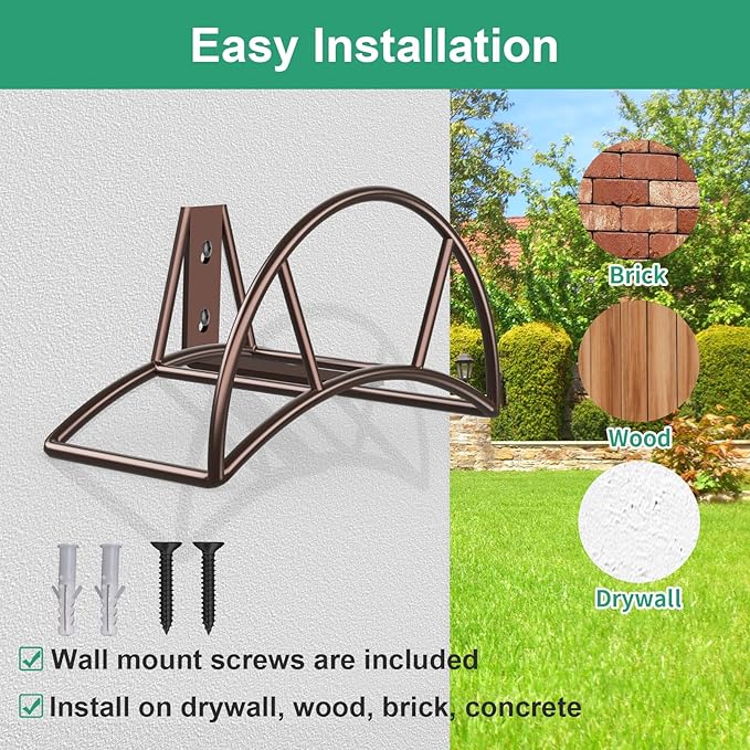 TomCare Garden Hose Holder Heavy Duty Water Hose Holder Wall Mount Hose Hanger Decorative Durable Garden Hose Storage Hose Reel Solid Metal Hose Stand Sturdy Hose Holders for Outside Yard, Bronze