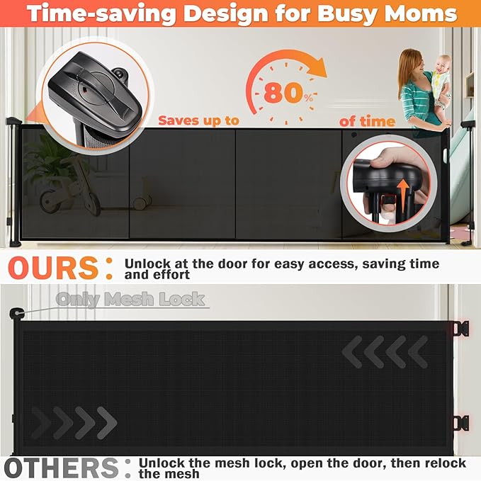 160" Retractable Baby Gates Extra Wide Dog Gate, Long Child Safety Gate, 37" Tall Toddler Pet Gate Mesh Gate with Reinforced Strips for Doorways, Stairs, Hallways, Outdoor & Indoor Large Openings