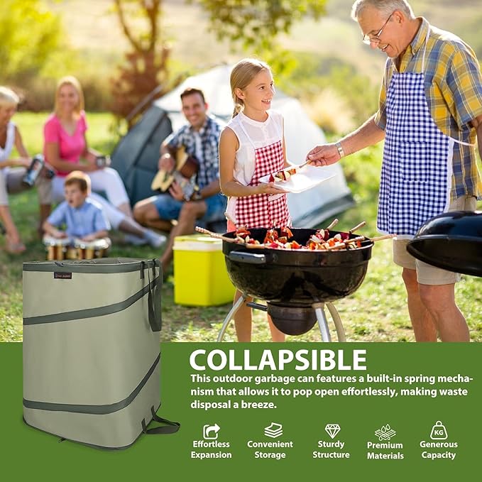YUDI & GARDEN 46 Gallon Square Collapsible Yard Waste Containers, Collapsible Trash Can, Camping Trash Can - for Collecting Weeds or Leaf or Yard and Party Waste, Green