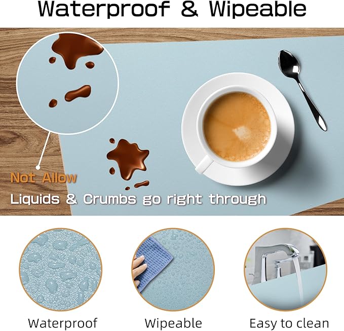 Faux Leather Waterproof Placemats Set of 8-Heat Resistant Non Slip and Scratch Resistant, Washable Indoor and Outdoor Dining Room Placemats for Kitchen, Dining Room and Patio Table Decoration