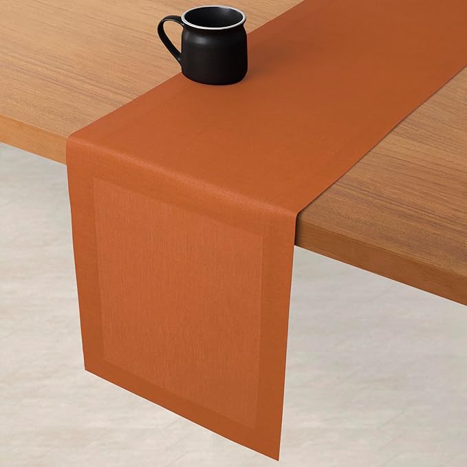 D'Moksha Homes Linen Rust Table Runner 108 Inches Long - 100% Pure Linen Dining Table Runner 14 x 108 Inch for Winter, Holiday - Machine Washable