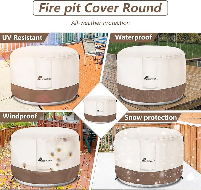 Fire Pit Cover for Solo Stove Bonfire,600D Tear-Resistant Heavy Duty Durable 100% Waterproof 20-22 Inch Smokeless Fire Pit Cover, Patio Weatherproof Gas Fire Pit, Beige 22"x16"