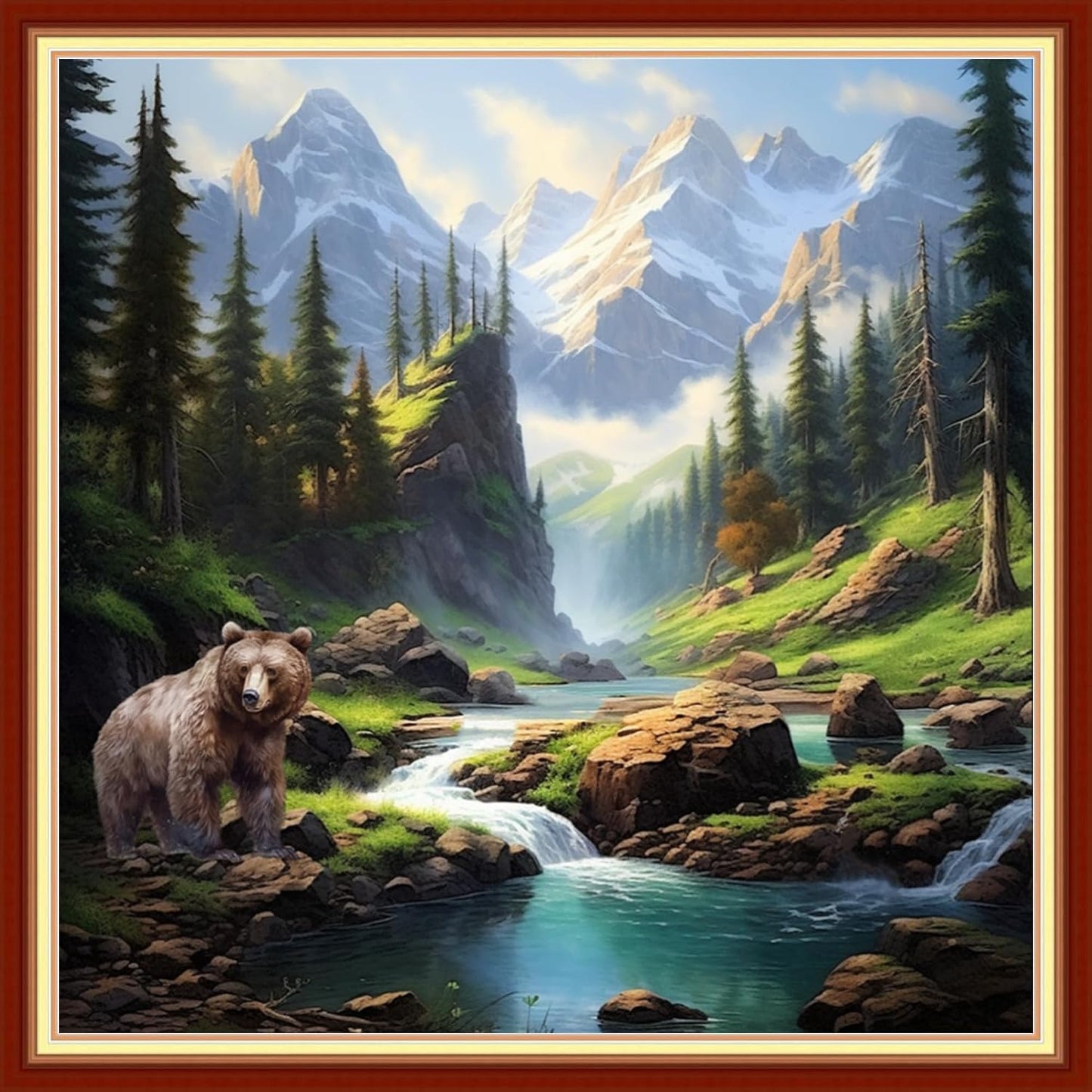 Disxvivy Cross Stitch Stamped Full Embroidery Kits DIY 11CT Cotton Thread Printed DIY Needlepoint Kits Craft Needlework Set Cross-Stitch Stamped Sets-Forest Bear 18x18 inch