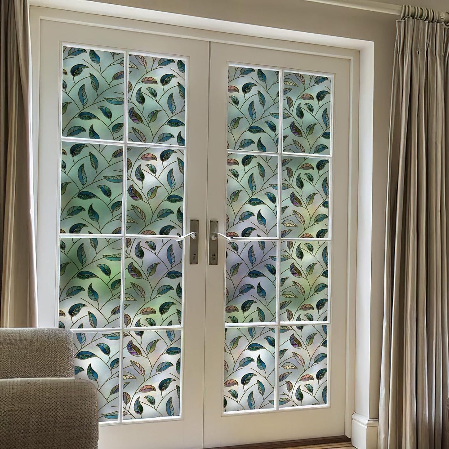 DKTIE Static Cling Decorative Window Film Vinyl Non Adhesive Privacy Film, Multilayer UV Inkjet Technology, 3D Thickened Stained Film (S166, 35.4'' x 118.1'')