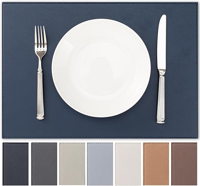 Faux Leather Placemats Set of 4 Vinyl Washable Wipeable Table Mats for Kitchen Dining Table Heat Resistant Waterproof Modern Indoor/Outdoor Placemats Non-Slip Easy Clean Place Mats (Navy Blue)