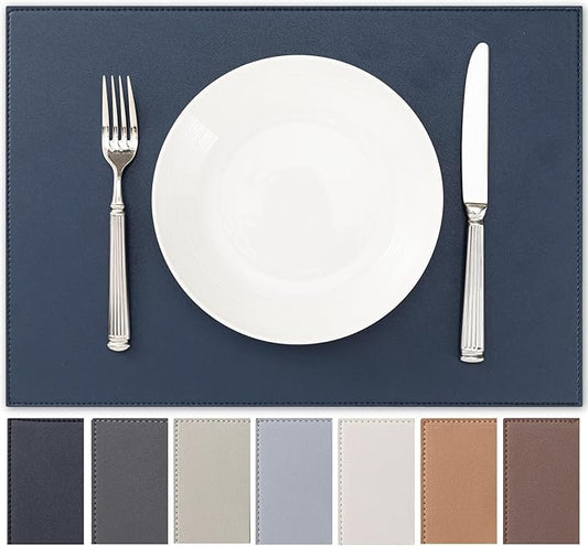 Faux Leather Placemats Set of 8 Vinyl Washable Wipeable Table Mats for Kitchen Dining Table Heat Resistant Waterproof Modern Indoor/Outdoor Placemats Non-Slip Easy Clean Place Mats (Navy Blue)