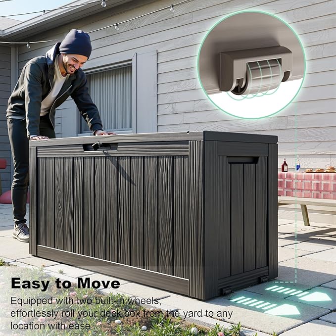 DRATO 75 Gallon Deck Box, Waterproof Resin Large Outdoor Storgae Box for Patio Furniture, Patio Cushions, Gardening Tools, Pool Supplies, Lockable（Black，75 Gallon）