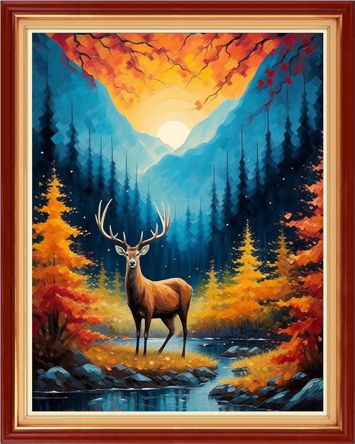 Magxvouy Cross Stitch Kits Stamped Full Range of Embroidery Kits,Cross Stitch Patterns Needlework Kits for Beginners 11CT Printed Kits&Mountain and River Deer 16x20 inch