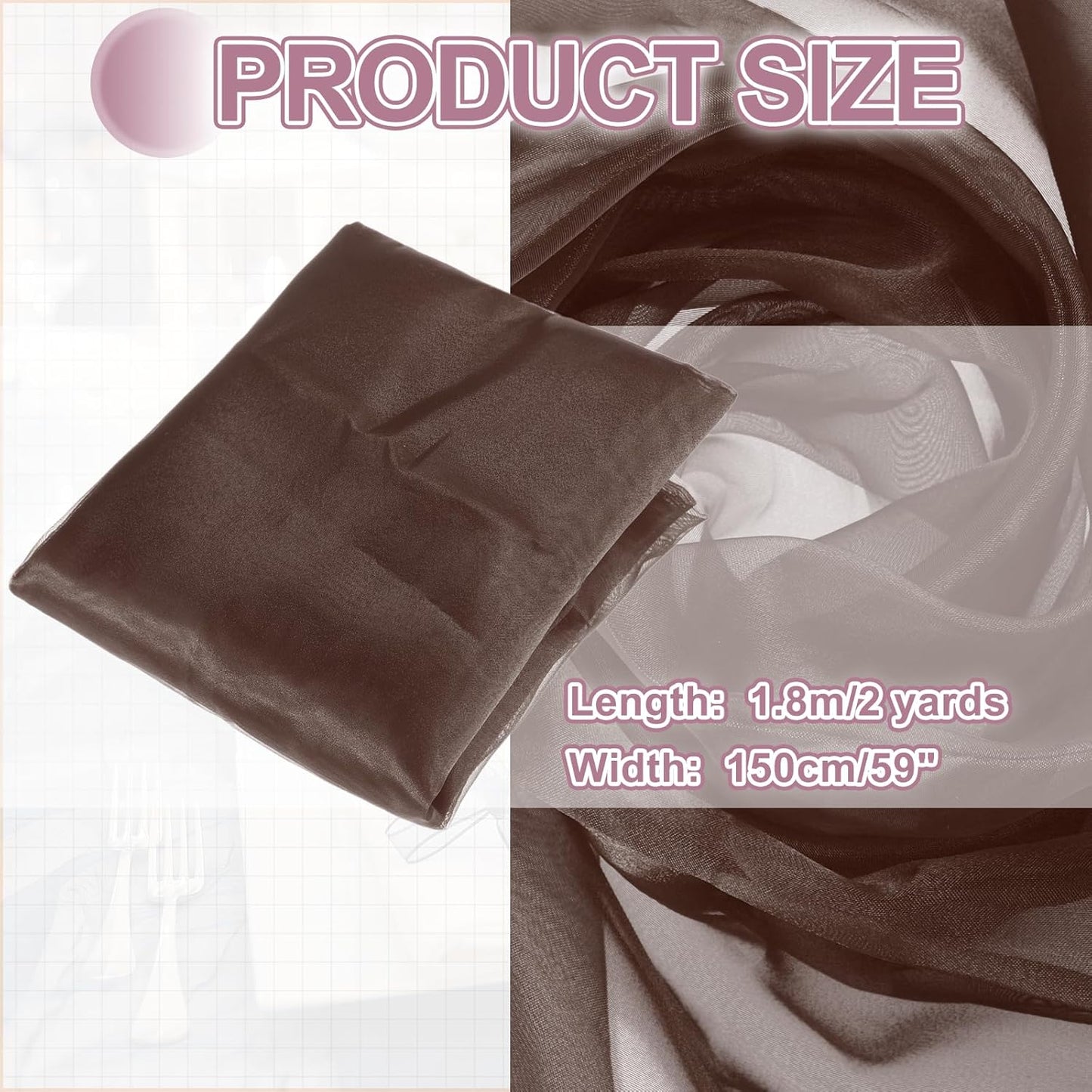 MECCANIXITY Iridescent Sheer Organza Fabric, 2 Yards x 59 Inches Solid Holographic Shiny Fabric Organza Cloth for Wedding, Curtains, Costume, Photo Background, Dark Coffee