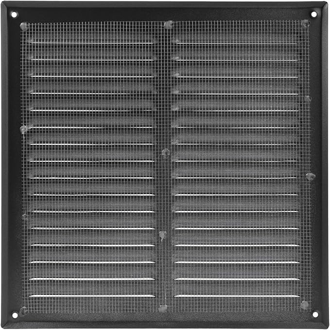 Square Ventilation Grille / 10" x 10" Inch Inside Measurement/Black Metal Air Vent Louver - Inside/Outside use / 11.6" x 11.6" Inch Outer Measurement