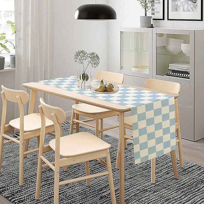 Checkered Table Runner, Retro 70s Blue Buffalo Check Table Runners for Party Kitchen Dining Wedding Banquet 13x90in