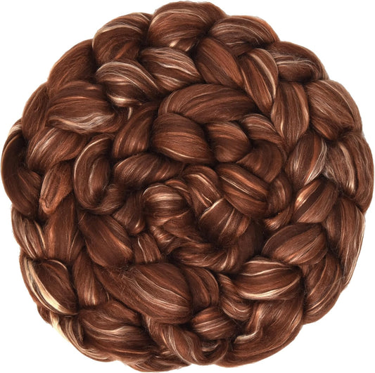 Merino Silk Luxe Tonal Designer Blend. Superfine Merino, Mulberry, Tussah Silk. Top Roving for Spinning or Felting. Cocoa Delight 1oz