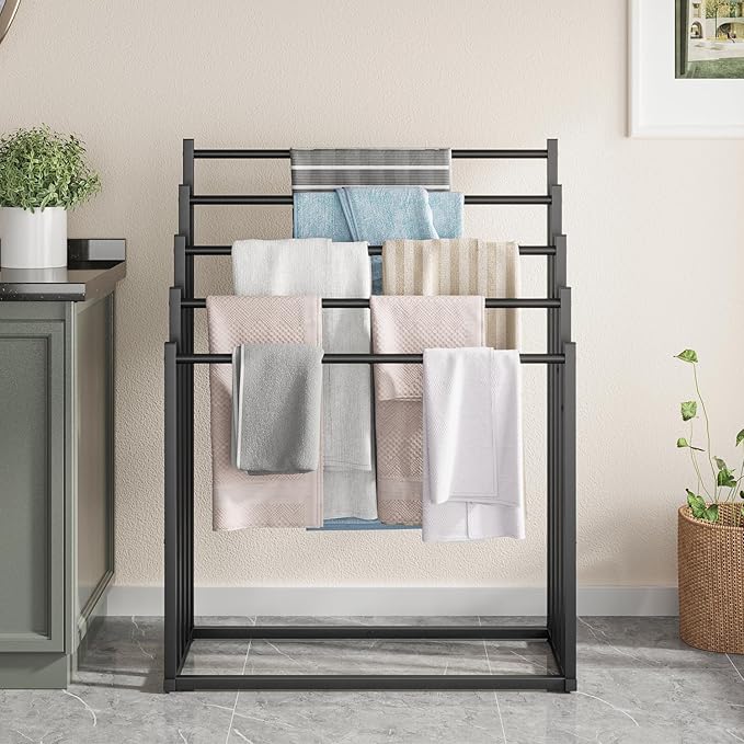Honiter Towel Racks for Bathroom, 5 Tier Wide Towel Drying Rack Outdoor, Free Standing Towel Rack, Pool Towel Blanket Stand and Display Rack for Oversized Bath Towels
