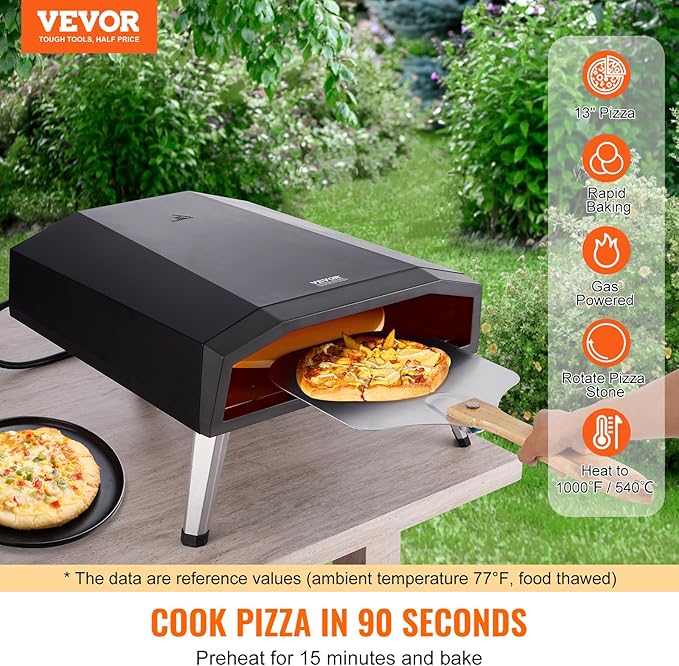 VEVOR Propane Pizza Oven, 13 Inch Gas Pizza Maker with Rotatable Pizza Stone, Portable Pizza Grill with Foldable Leg, Waterproof Carry Bag, Stainless Steel Gas Pizza Cooker for Outside Camp Backyard