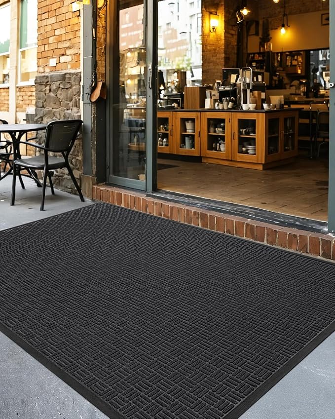DEXI Front Door Mat Outside Entrance, 2x3 ft Rubber Entry Doormat Heavy Duty, Welcome Mats Non Slip for Inside House Floor Entryway Back Doors Exterior Patio, Maze Black
