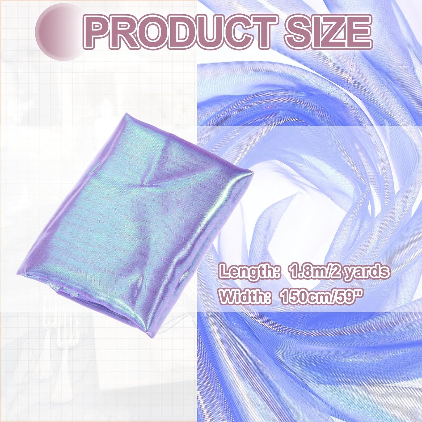 MECCANIXITY Iridescent Sheer Organza Fabric, 2 Yards x 59 Inches Solid Laser Holographic Shiny Fabric Organza Cloth for Wedding, Curtains, Costume, Photo Background, Light Purple