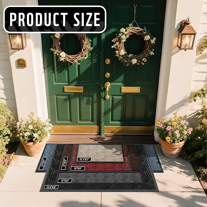 Yimobra Large Door Mat 36x24, All-Weather Waterproof Outdoor Mats for Front Door, Non Slip Rubber Doormat for Patio Proch Outside Entryway Indoor, Brown