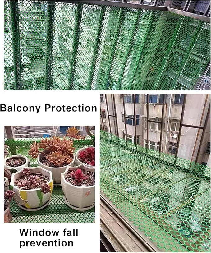 Plastic Wire Mesh Fence 39.3 Inches Wide Safety Fence Roll Balcony Protection Net Fencing Multi-Use Decorative Barrier for Chicken, Snow, Poultry, Patio, Garden, P(Size:1x10M - Mesh 1.2cm,Color:Green)