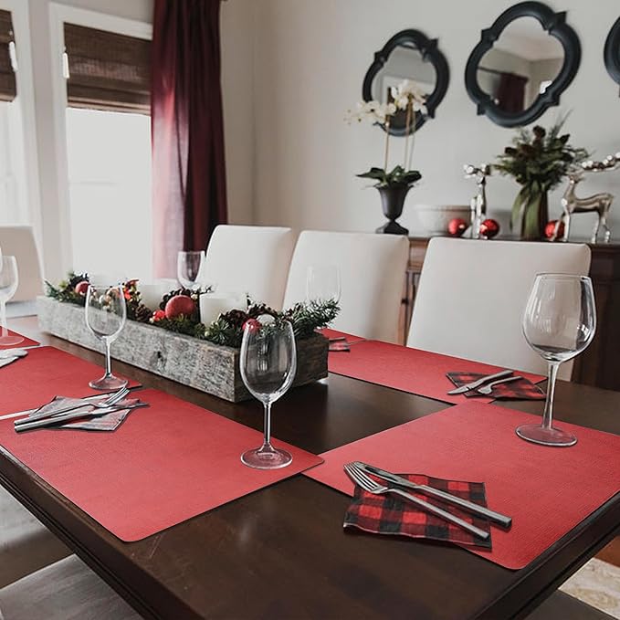 Maxpearl Faux Leather Placemats Set of 8 - Waterproof - Wipe Clean - Heat Resistant - Non Slip Dining Table Place Mats, Suitable for Indoor & Outdoor Use, 17’’x12’’, Red