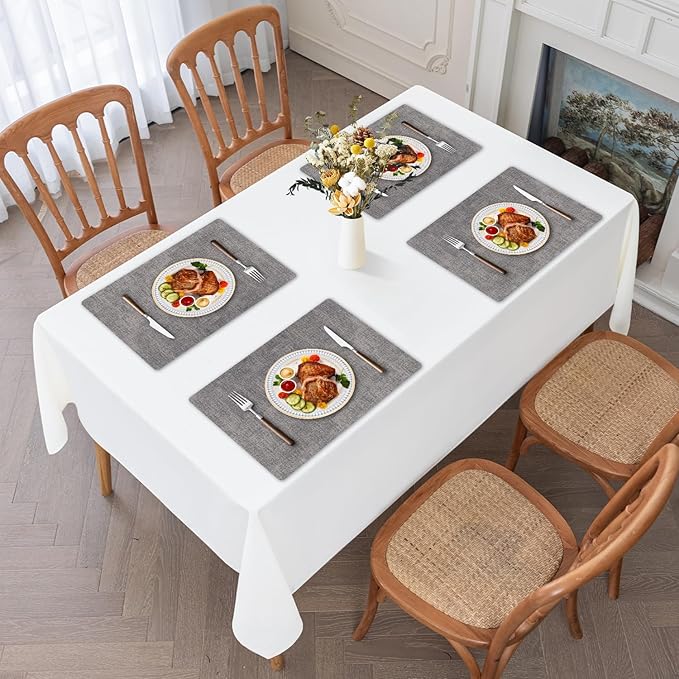 Faux Leather Heat Resistant Placemats Set of 4 – Waterproof Oilproof Wipeable Dining PU Place Mat Easy Clean Table Mats for Kitchen/Dining/Party/Holiday, Light Grey