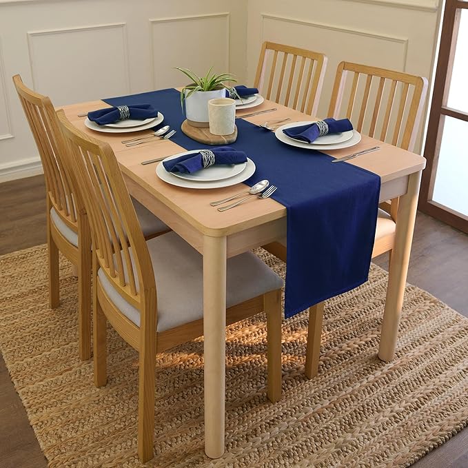 Encasa XO Table Runner 13"x59" Long | Cotton Canvas Fabric | Scotch Blue Solid Color | Machine Washable & Durable