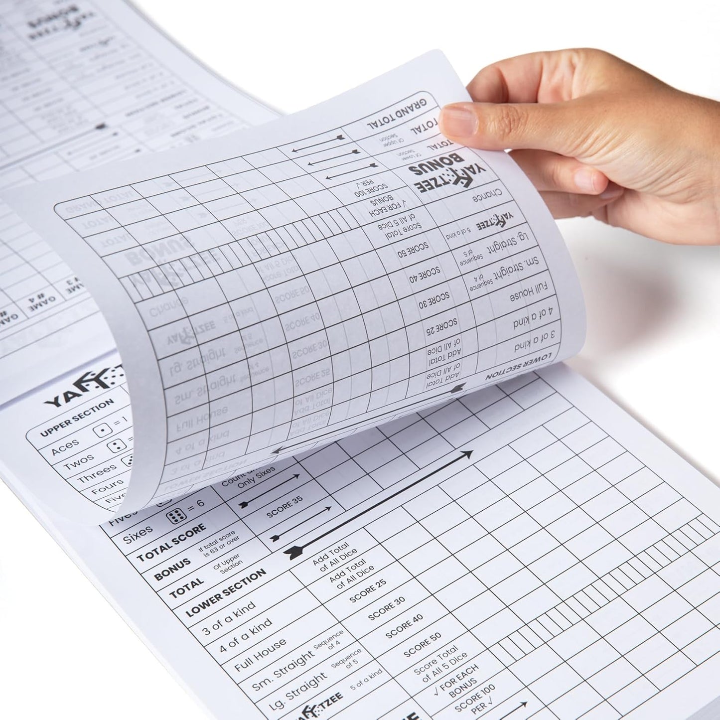 PlayDice Perforated Yahtzee Score Pads: 120 Easy Tear Off Score Sheets, Large Print, Compatible with Yardzee and Yahtzee Games (6x9-120 Pages)