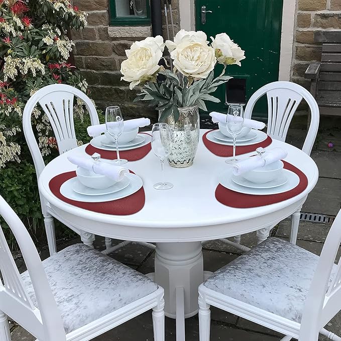 Herda Burgundy Placemats Set of 4 for Dining Table, Wine Red Leather Table Mats Place Mats Wipeable Washable Placemats for Kitchen Dining Patio Table Easy to Clean Holiday Table Christmas Table Mats