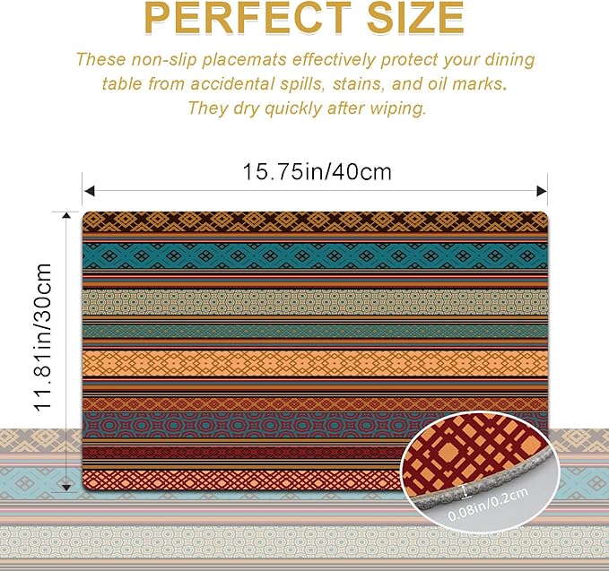 Faux Leather Placemats Set of 4 - Boho Heat Resistant Placemat for Dinner Table, Non-Slip Waterproof Oil-Proof Washable Reusable Placemat for Indoor Outdoor Kitchen Decor, 15.75In*11.81In