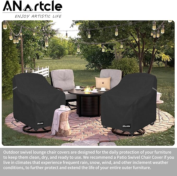 Patio Chair Covers,600D Waterproof Heavy Duty Outdoor Lawn Patio Furniture Covers,Patio Swivel Chair Covers for Outdoor Furniture,(32W x 35D x 36H inches) Black