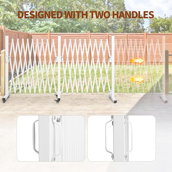 TECSPACE Aluminum Expandable Garden Fence, Portable Barricade Gate with Casters, Expansion Size 201×15.2×40.6 inches, Adjustable Flexible Fence Mobile Barricade Safety Barrier