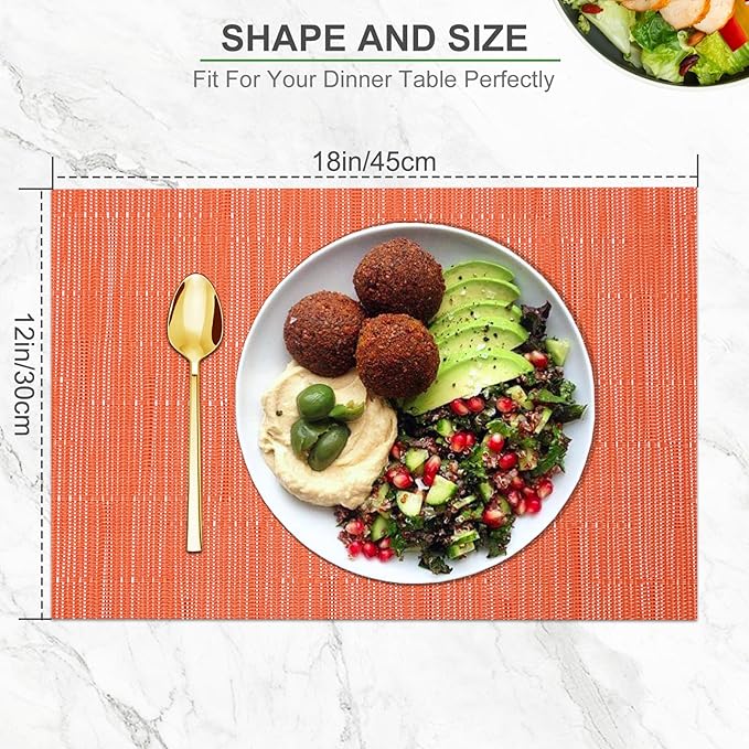 BETEAM Placemats Set of 6, Woven Vinyl Placemat for Dining Table Washable Wipeable Kitchen Place Mats Durable Indoor Outdoor Table Mats