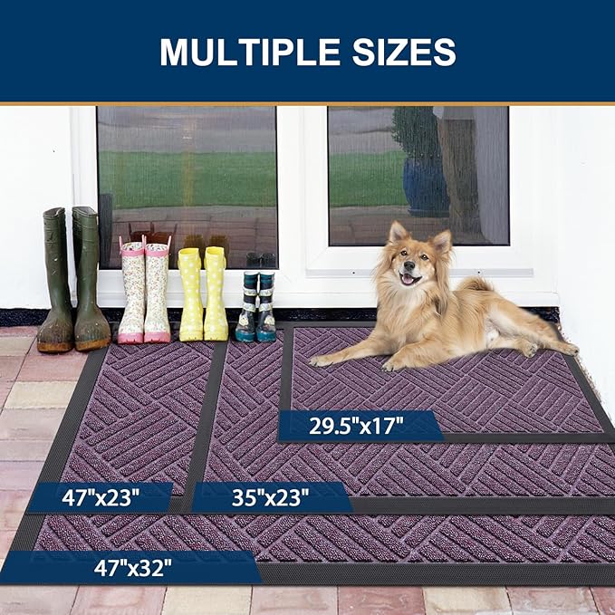 Smiry Front Door Mat Outside Entrance, Heavy Duty Outdoor Indoor Mat, Natural Rubber Doormat, Non Slip, Trap Dirt and Moisture, Easy Clean, Low Profile Patio Porch Entryway Mat, 29.5x17, Violet
