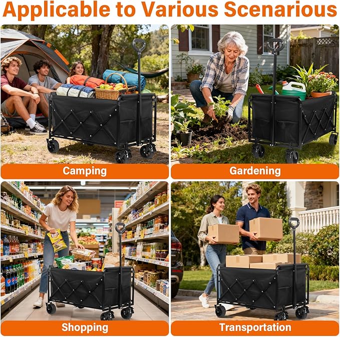 Wagons Carts Foldable — Heavy Duty Collapsible Wagon for Groceries, Apartment Moving & Storage Wagon cart with Wheels Foldable,Portable Folding Wagon for Yard Work, Travel, Shopping,Picnic & Pets