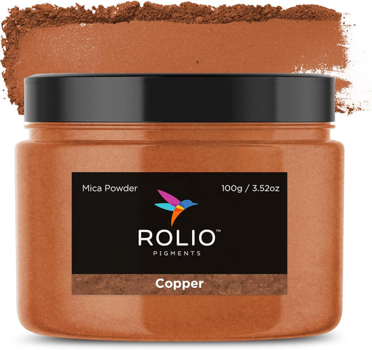 Rolio Premium Brown Mica Powder - Copper (100G / 3.5 oz) - 1 Jar of Brown Pigment Powder for Epoxy Resin, Dye, Soap Making, Nail Polish, Paint, Candle Making, Bath Bombs, Slime
