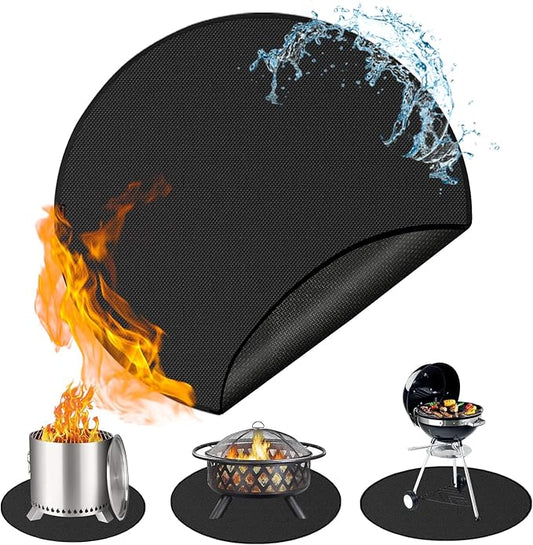 Anze Round Under Grill Mat for Outdoor Grill, 39 Inch Anti-Slip BBQ Floor Mats, Easy to Clean Reusable Fireproof Grill Pad, Oil-Proof Waterproof Protector for Deck Fireplace Pit Mat Black