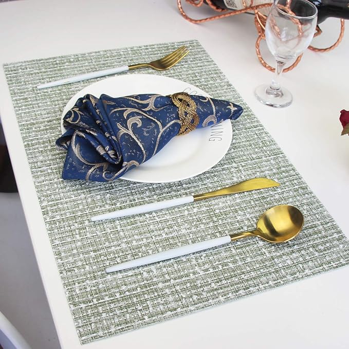 PIGCHCY Elegant Placemats Set of 6 Blended Woven Heat Resistant Durable Placemats Washable Easy to Clean Table Mats for Dining Room and Decorate (Colorful Green)
