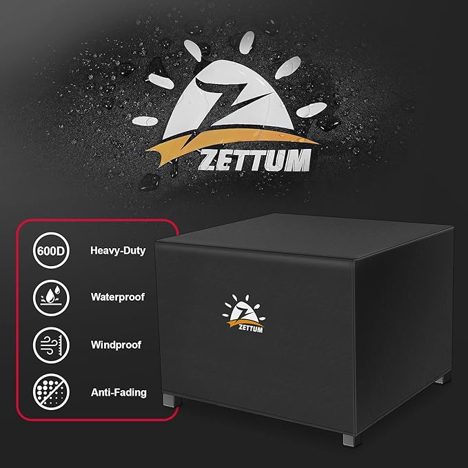 Zettum Fire Pit Cover Square 32 Inch - Outdoor Firepit Cover Heavy Duty & Waterproof, 600D Patio Fire Table Cover Gas Fire Pit Accessories Fit 32" Yaheetech Firepit - 32 x 32 x 16 Inch