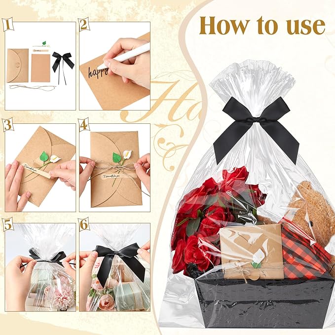 Wonderjune 20 Pcs Valentines Day Gift Baskets Empty To Fill Baskets For Gifts Empty With Gift Bag Bow Valentines Gifts Storage Basket Bulk for Wedding Party Wrapping(Black)