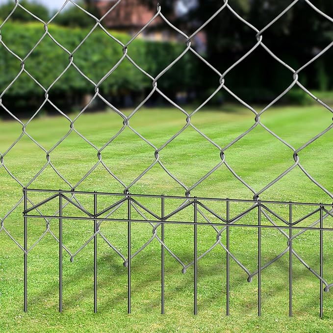 15 Pack 32" L x 10" H Animal Barrier Fence, No Dig Fence Patented Product, 5.5mm Galvanized Stakes with 2.1" Spacing, Anti Digging for Dogs Outdoor Yard Patio, Total 40Ft(L) X 10in(H) Black