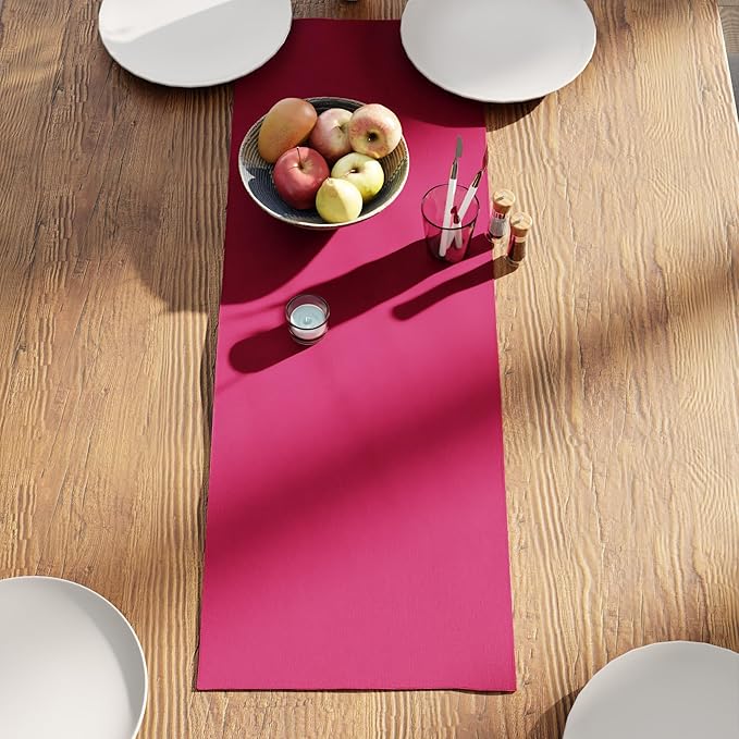Encasa XO Table Runner 13"x36" Long | Cotton Canvas Fabric | Hot Pink Solid Color | Machine Washable & Durable