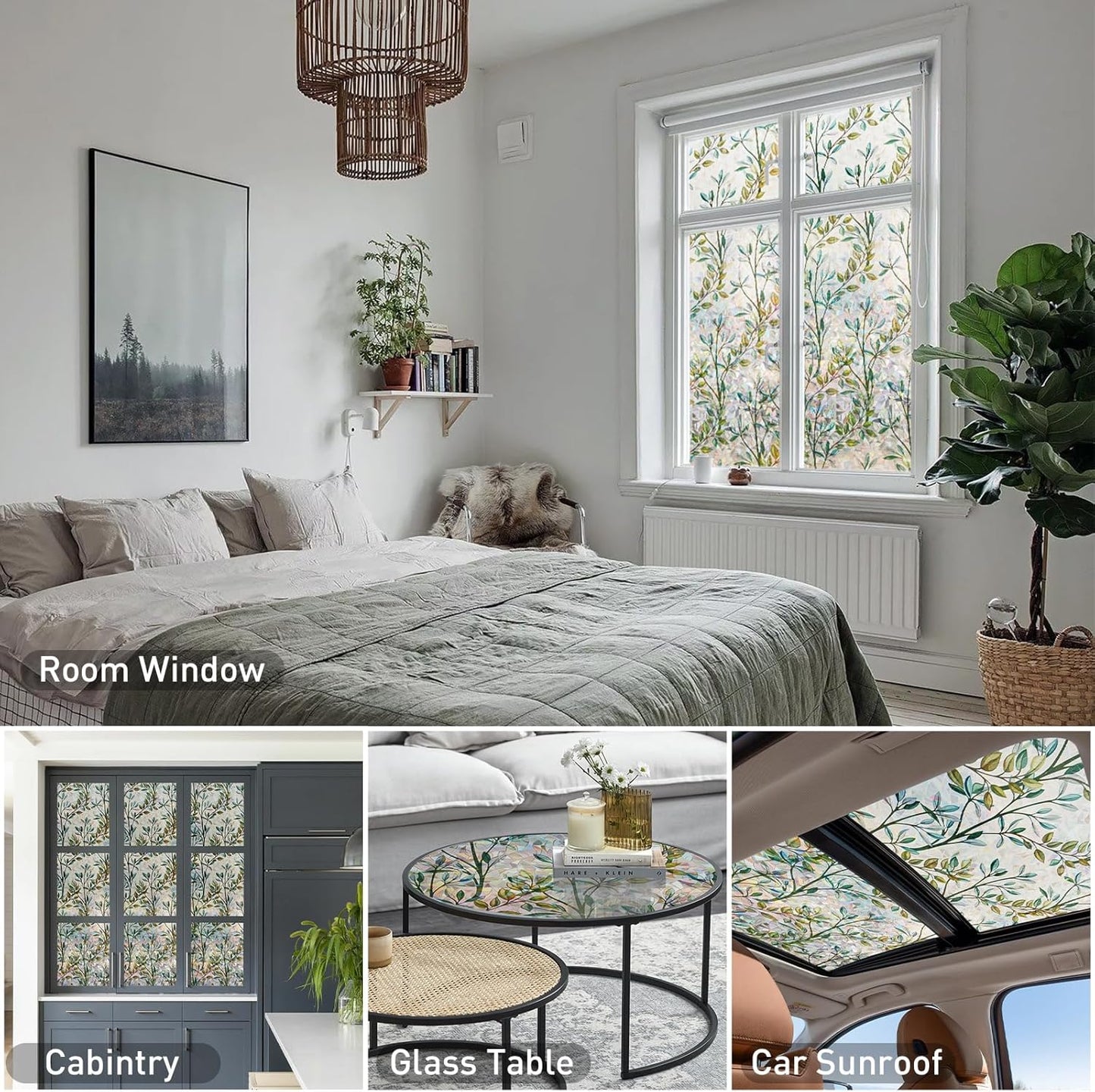 Donox Window Privacy Film, 3D Decorative Window Vinyl Decorative Stained Glass Window Film, Anti-UV Sun Blocker Heat Control for Home, 29.5 Inch x 6.5 Feet (with Installation Tool)