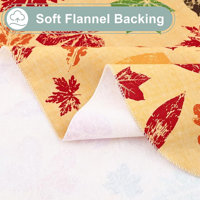 misaya Rectangle Waterproof Vinyl Table Cloth, Wipeable Tablecloth with Flannel Backing, Plastic Table Cover for Fall, Thanksgiving (Colored Leaves, 60" x 102")